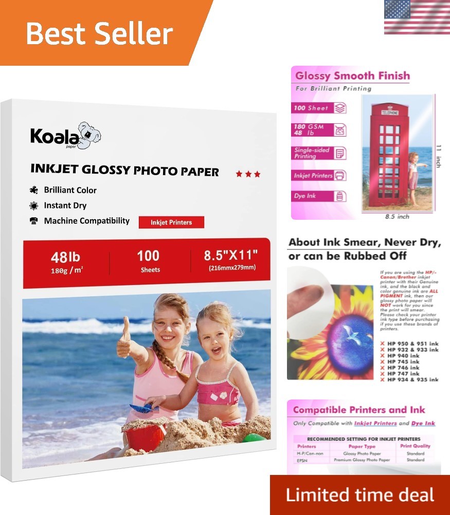 Koala Glossy Inkjet Photo Paper 8.5×11 – 100 Sheets, 48lb Professional Finish