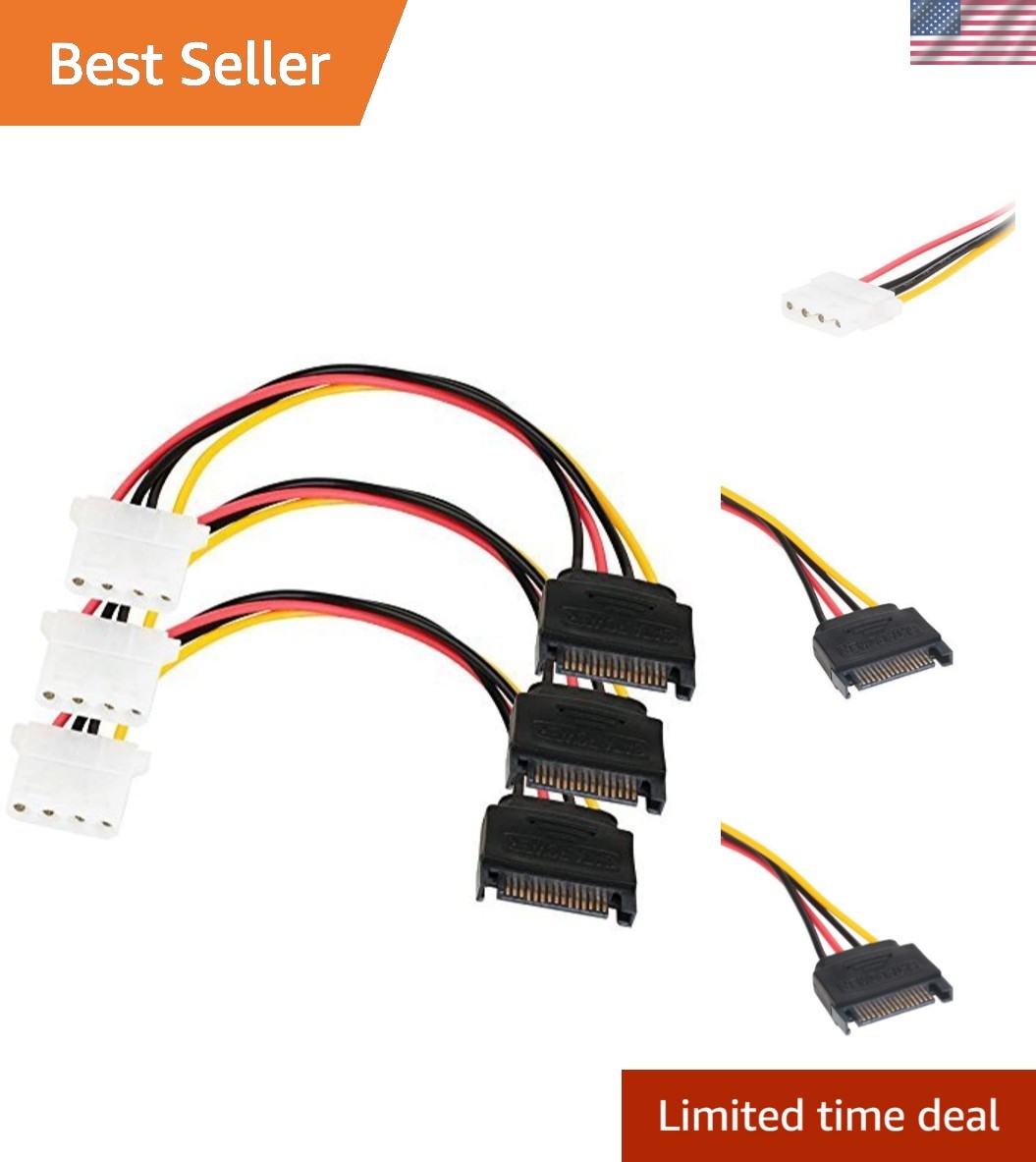 Seamless Connection: 3-Pack SATA to 4-Pin Molex Power Cables, 7 Inches Long