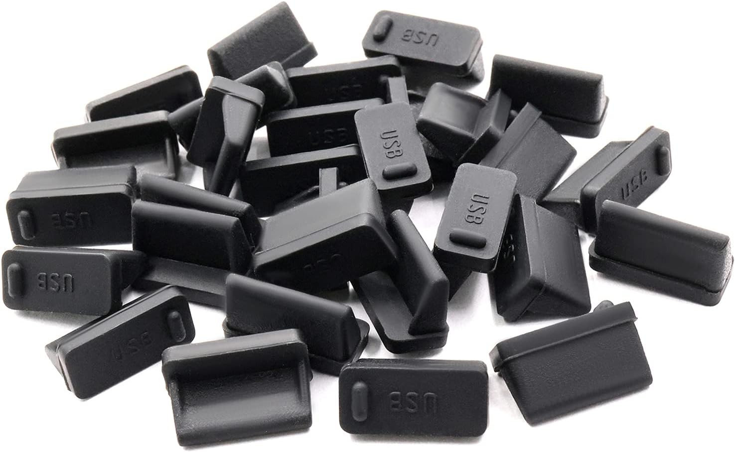 30 Silicone USB Port Covers Dust Protectors for Female End – Black
