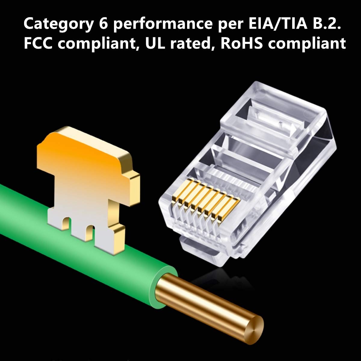 Yankok RJ45 CAT6 PassThrough Connectors 8P8C Gold Plated 3Prong Pins for Cat6…