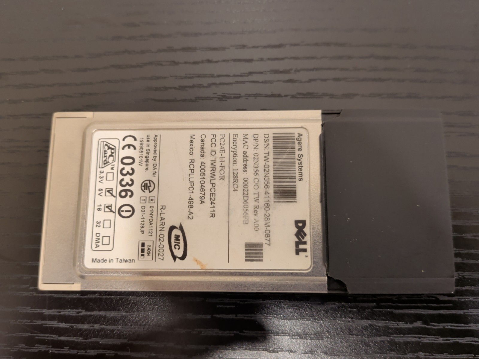 Dell TrueMobile 1150 11Mbps Wireless LAN WiFi PCMCIA Adapter PC Card PC24E-H-FC