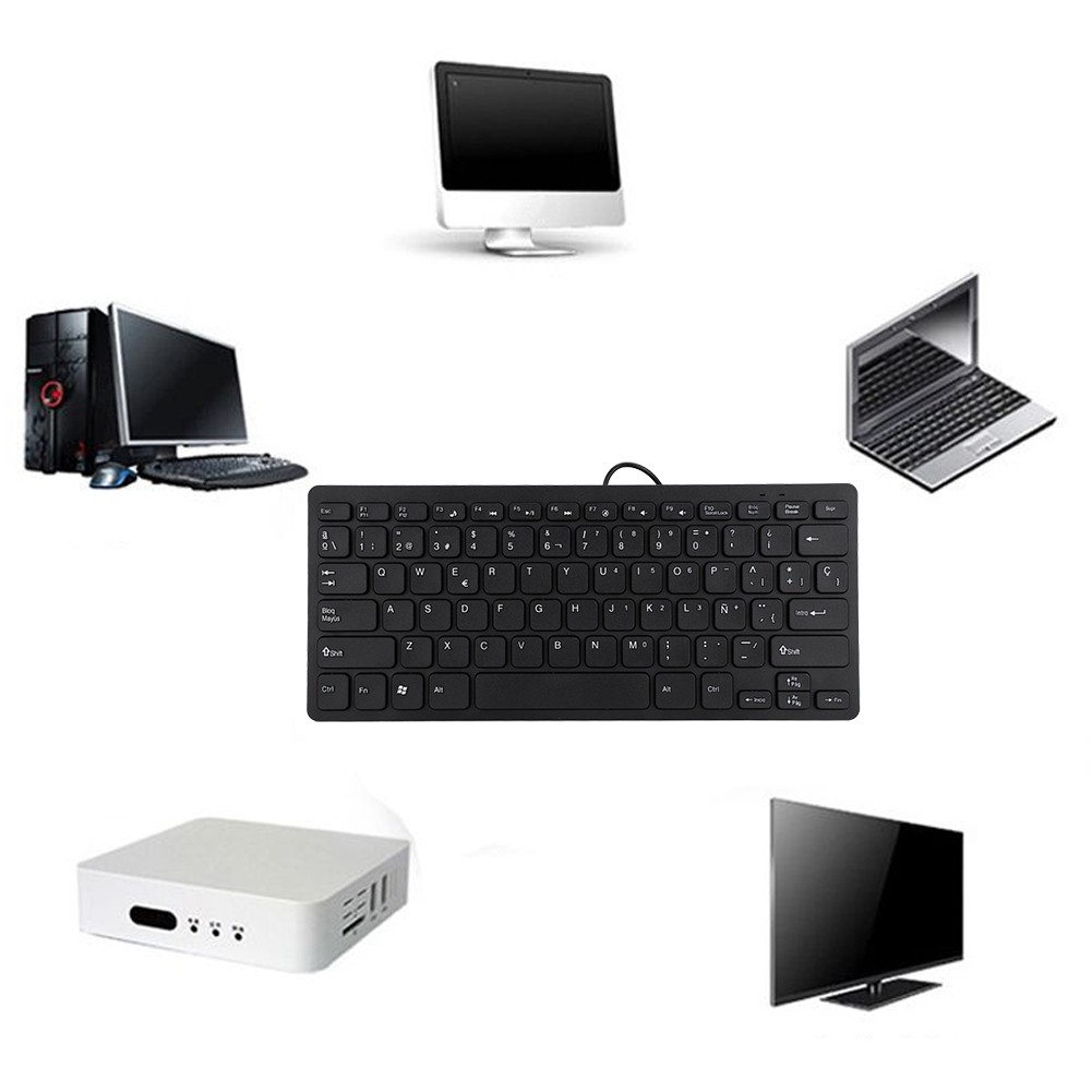 ｀78 Keys Wired Mini Portable Spanish Keyboard USB Interface For Desktop Compu
