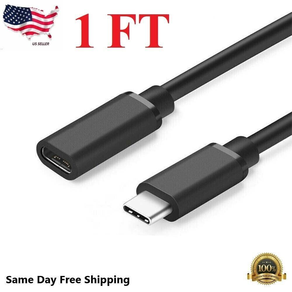 1.3/3.25/6.5 Feet Type C USB 3.1 Male to USB-C Female Extension Data Cable Black
