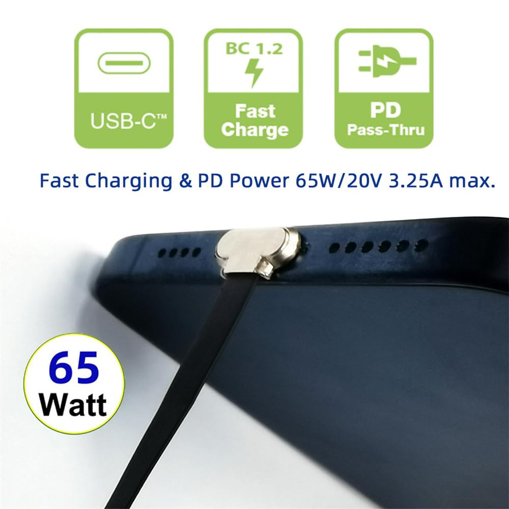 Short USB2.0 Data Cable 2.76In Ultra Slim Flat USB-C Type C to USB-C Po…