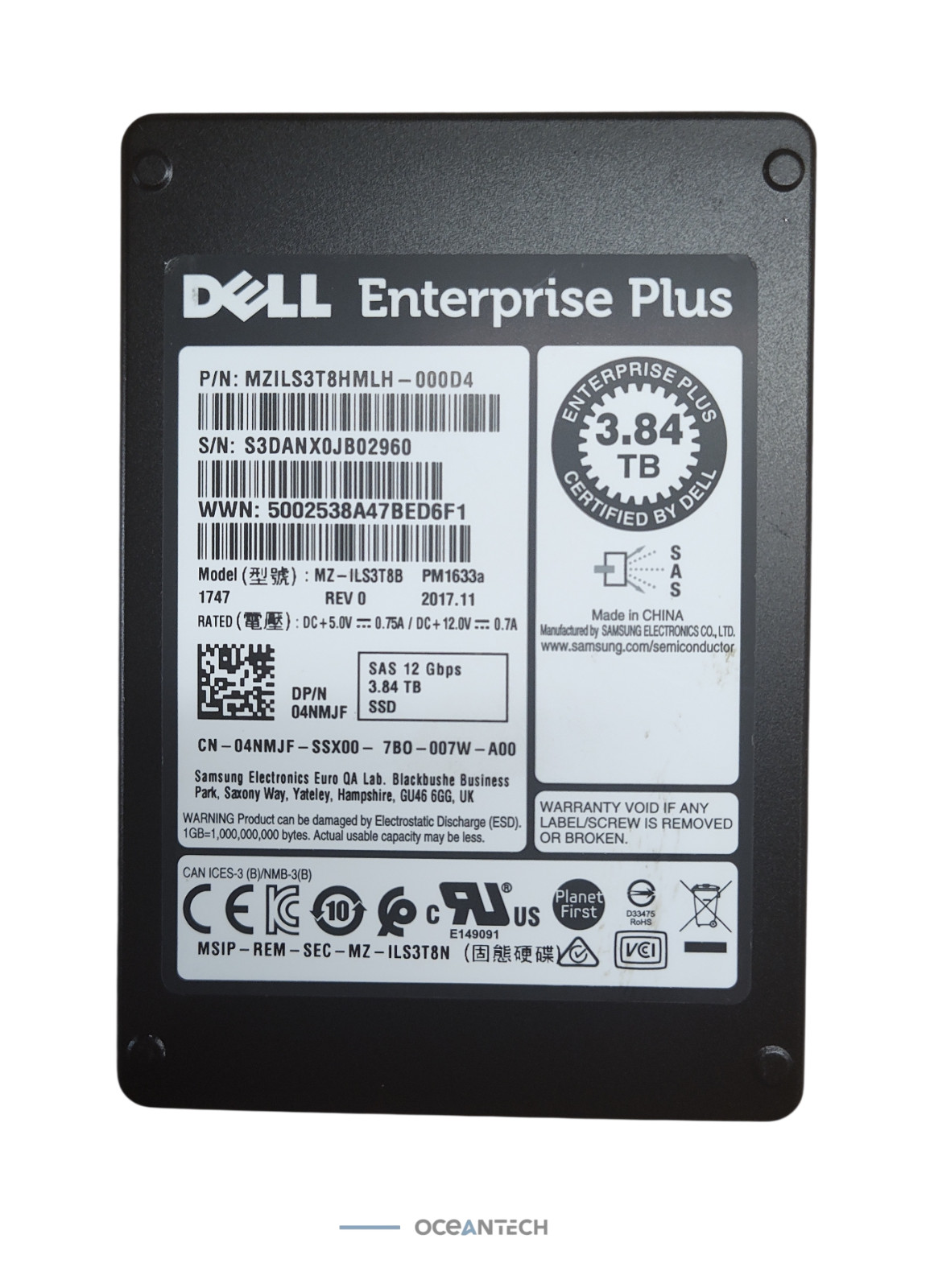 4NMJF Dell Enterprise Plus 3.84TB SAS 12Gbps RI 2.5” SSD MZ-ILS3T8B 04NMJF