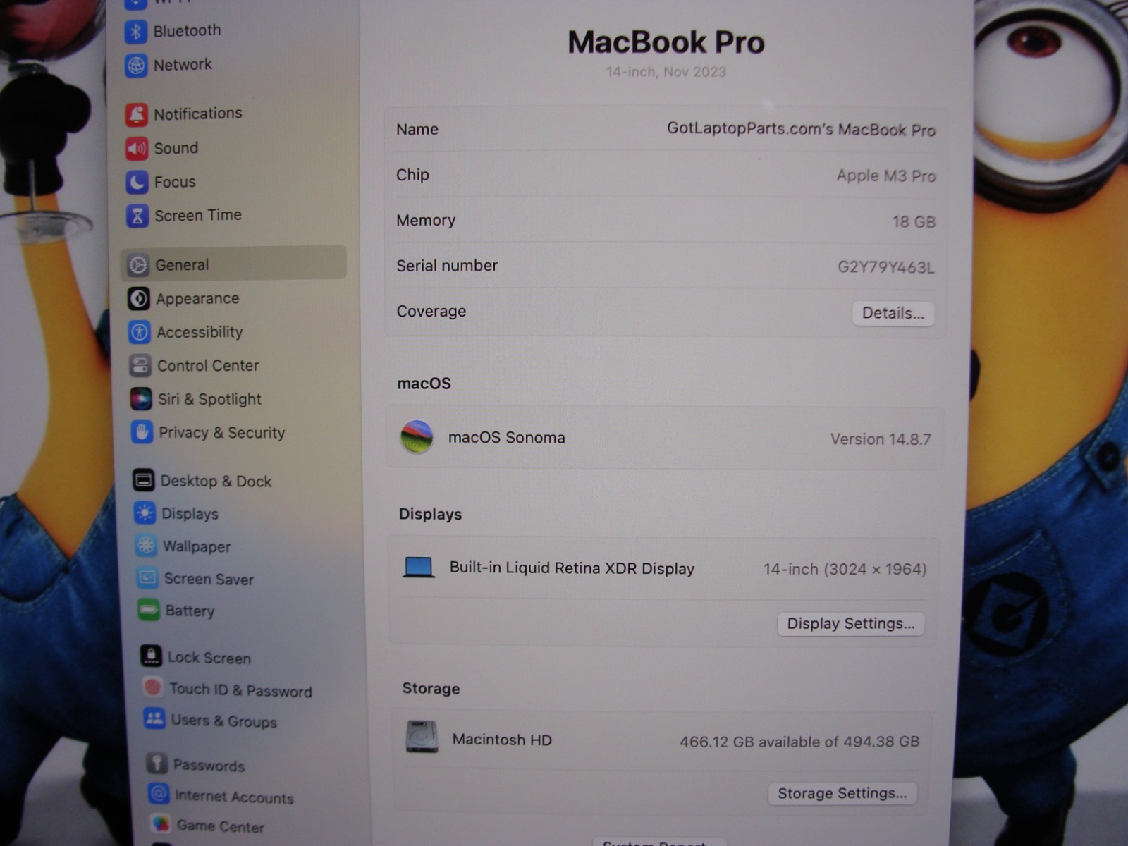 Apple Macbook Pro A2992 2023 14″ M3 Pro 11CPU/14GPU 4.05GHz 18GB 512GB 100% Batt