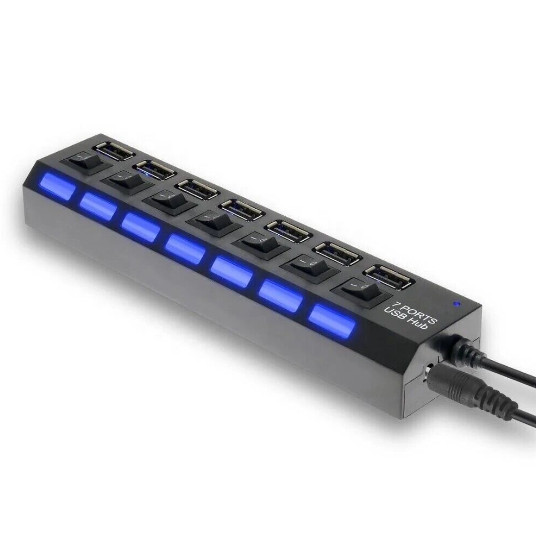 7 Port USB 2.0 For PC Laptop Mac Desktop With 5V 2a Power Supply For Outlets