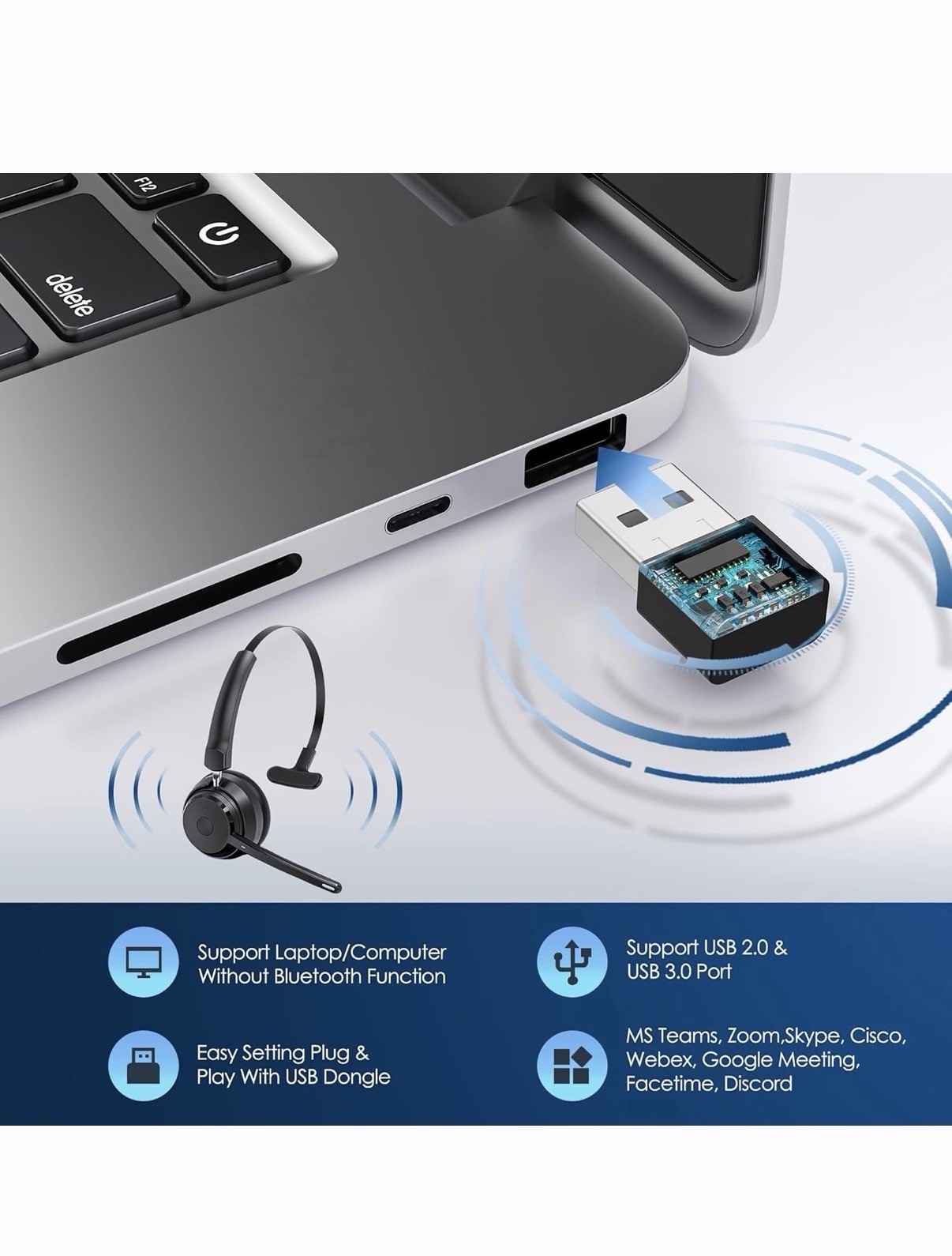 Mopchnic KH113M Bluetooth v5.0 USB Adapter AI Noise-Canceling Mic Black