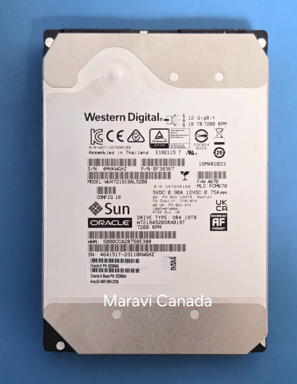 WD Western Digital 3.5″ 18TB SAS 12Gb/s 7.2K Hard Drive Sun Oracle DC HC550