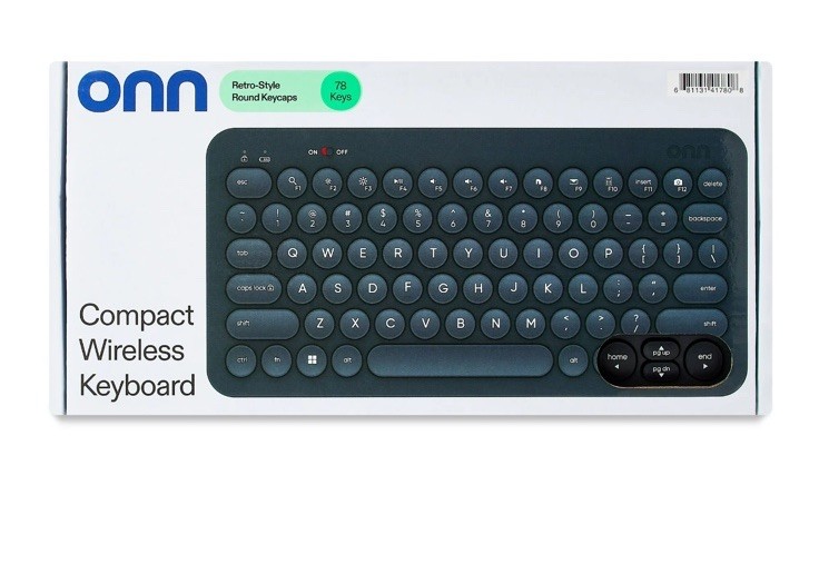 Onn Mini Compact Wireless Office Keyboard Retro Style USB Receiver 78 Keys Black
