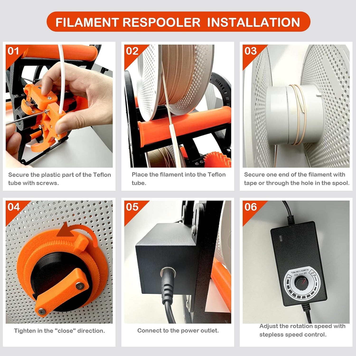 3D Filament Spool Rewinder Electric Filament Re-spooler 3KG Filament Transfer US