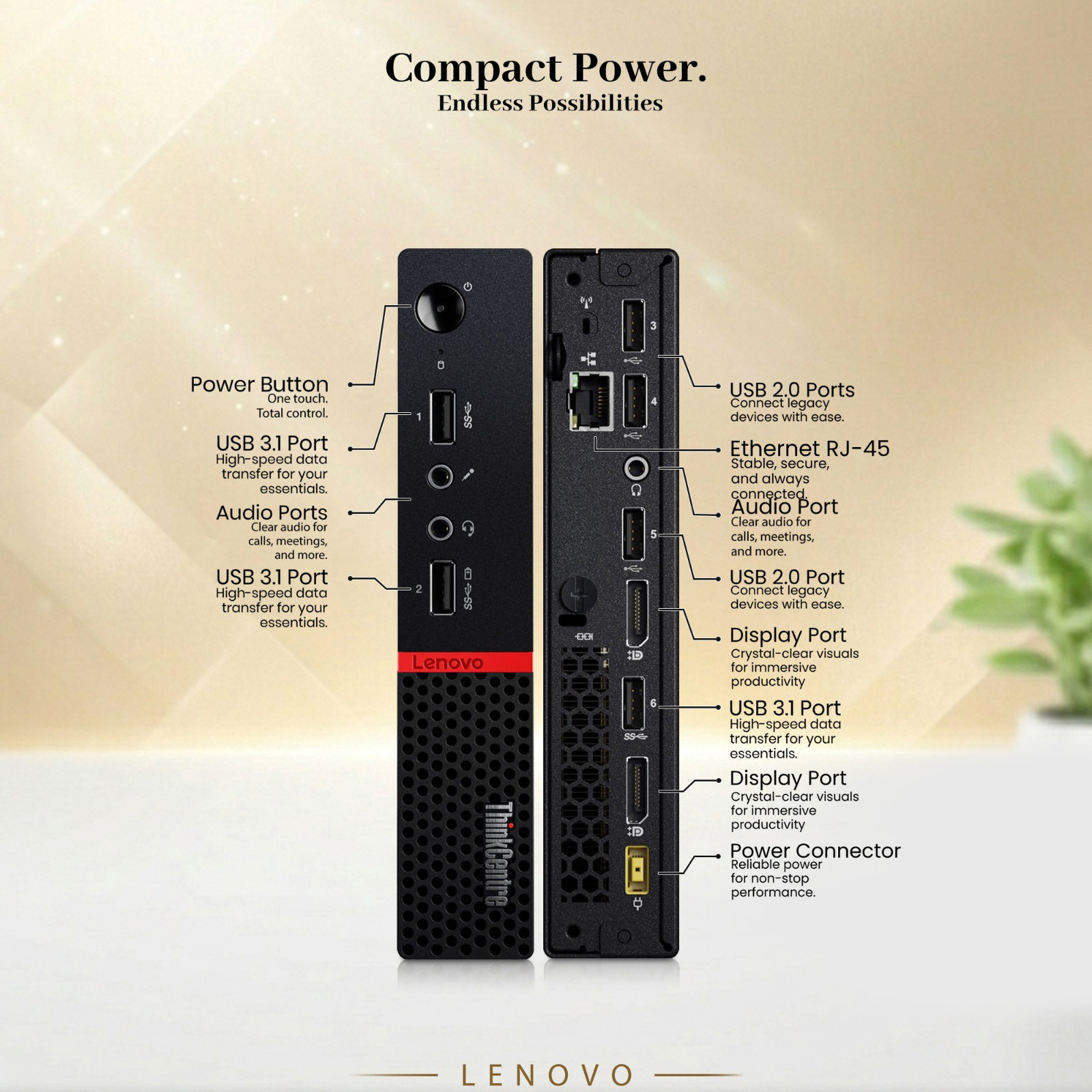 Lenovo M715q Desktop Mini PC AMD Ryzen 2400GE 32GB RAM 1TB SSD Wi-Fi Windows 11
