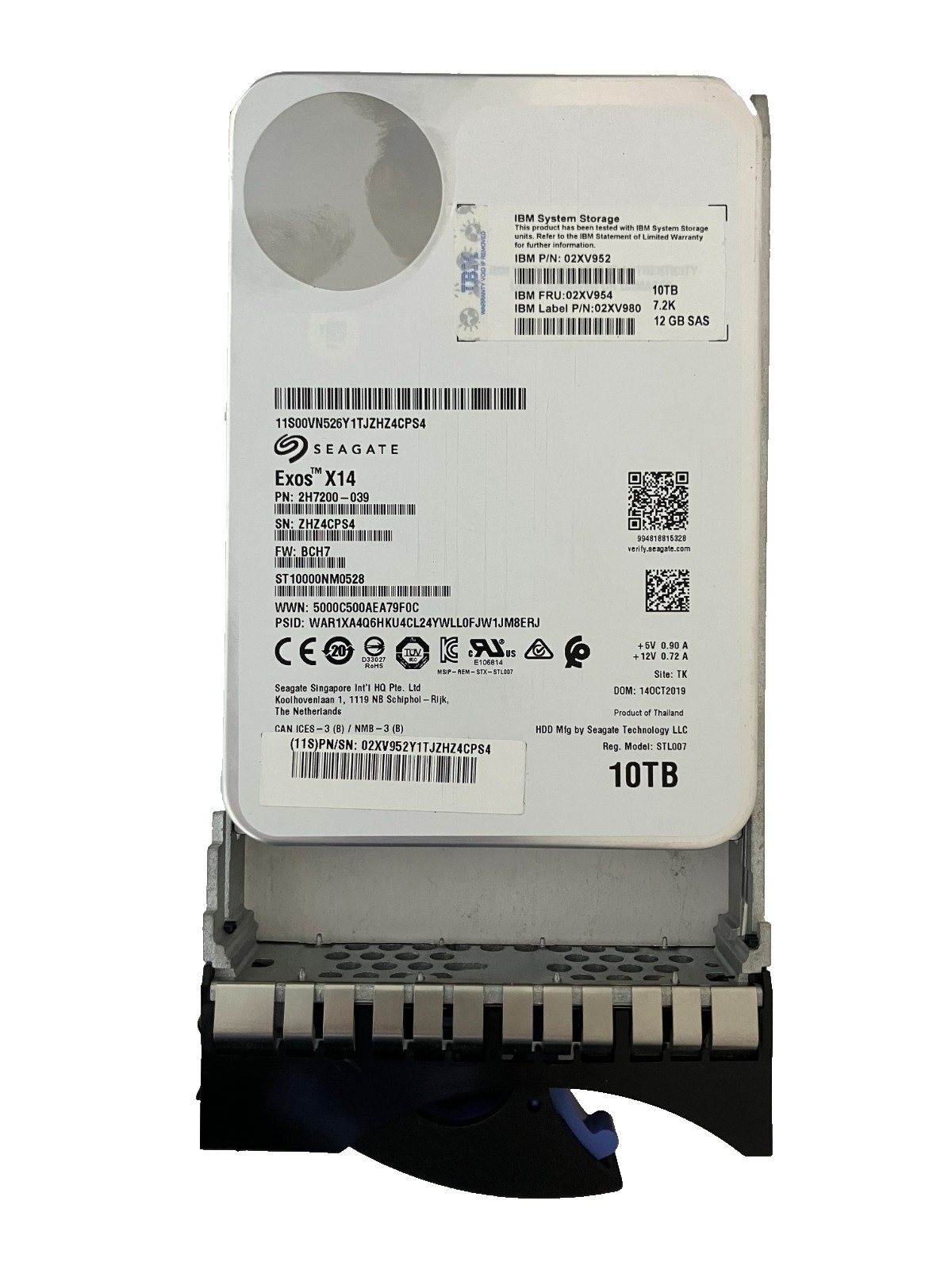 SEAGATATE EXOSX14 ST10000NM0528 HDD 10TB SAS 12Gbs 7.2K 3.5″ 02XV952 100% HEALTH