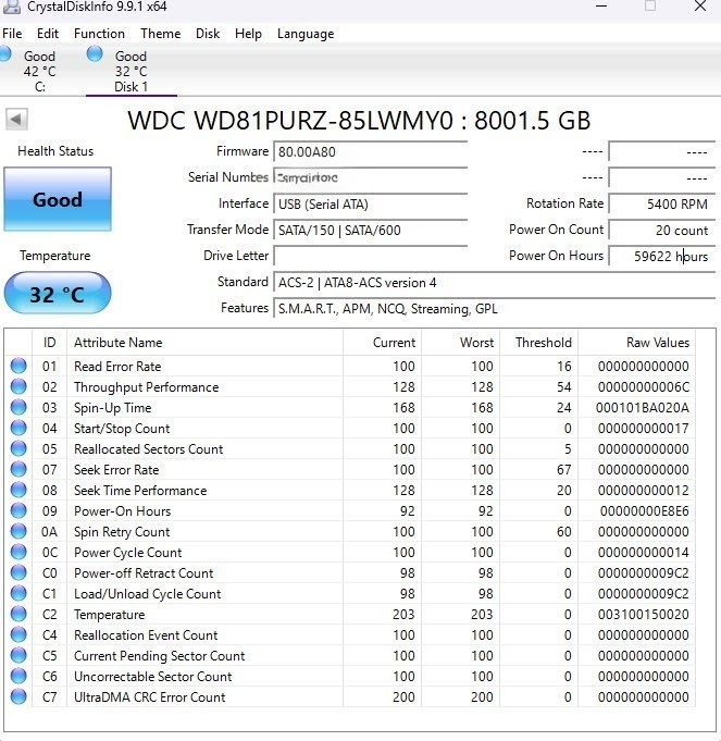 Western Digital WD81PURZ Purple 8TB 5400 RPM 3.5″ Internal Hard Drive