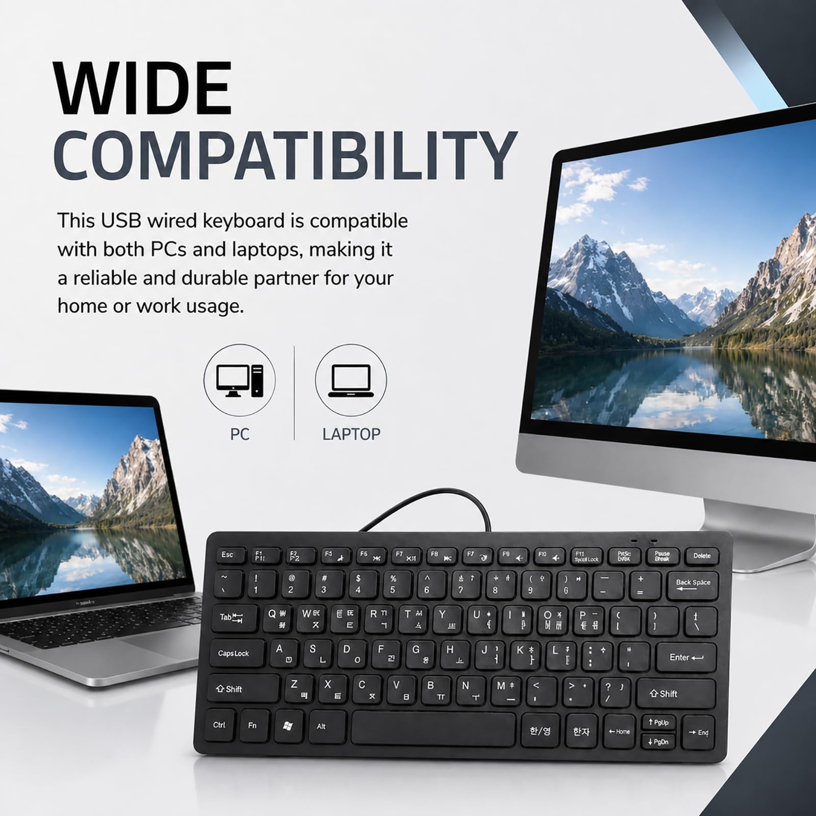 Wired Korean Keyboard, 78 Keys Spill Proof Slim Hangul Layout Keyboard, USB P…