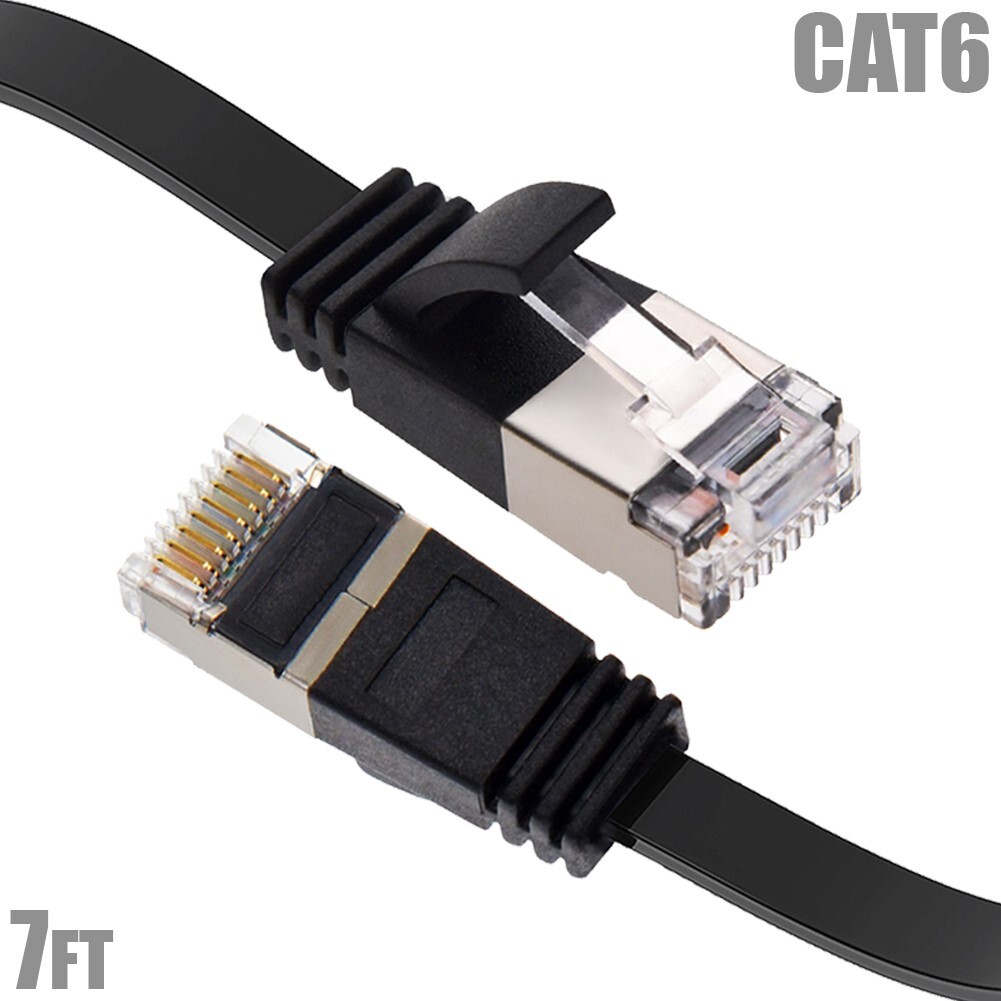 7FT CAT6 RJ45 Network LAN Ethernet U/FTP Shielded Cable Flat Cord 30AWG Black