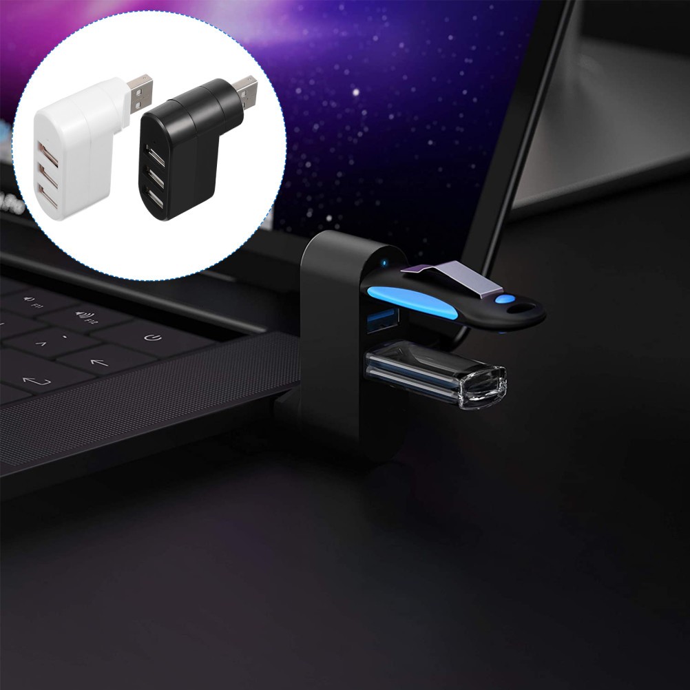 2Pcs Durable ABS USB 2.0 Hub 3 Ports Splitter for Computer White