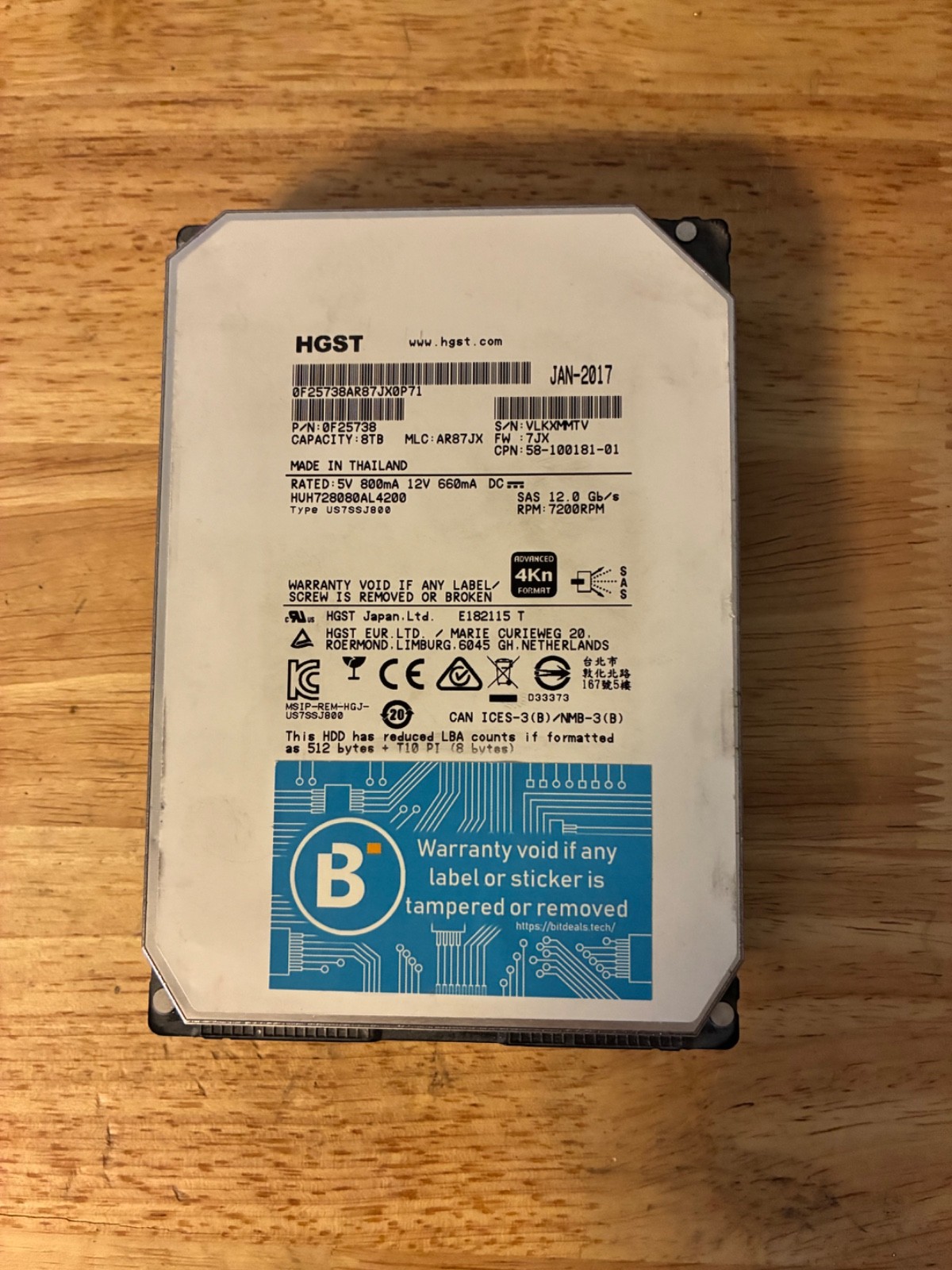 HGST Ultrastar He8 8TB 7200RPM 4Kn 3.5 Inch Internal HDD (0F25738)