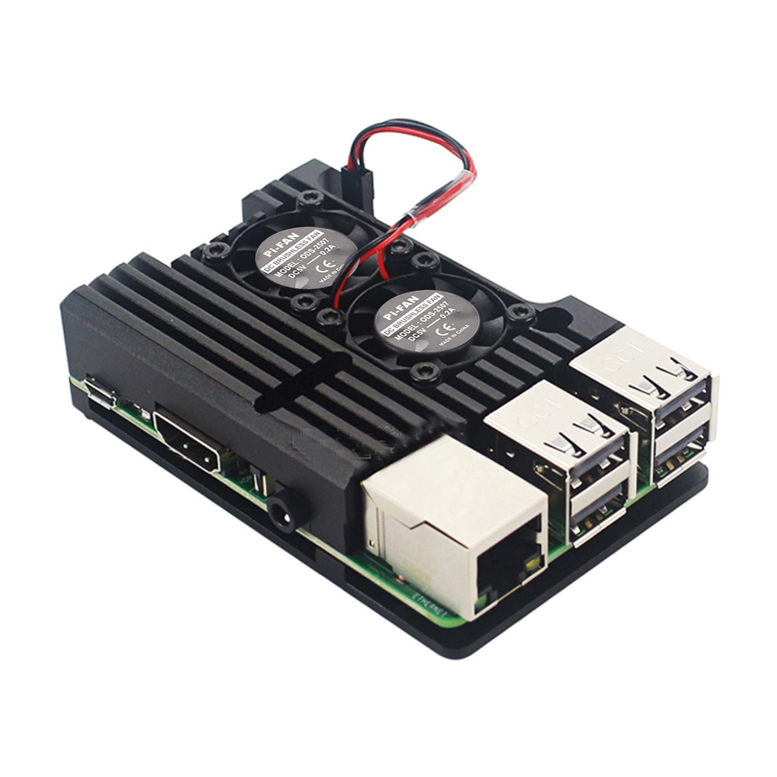 Metal Black Case Shell Box w/ Dual Fan Heatsink For Raspberry Pi 4 Model B 4B