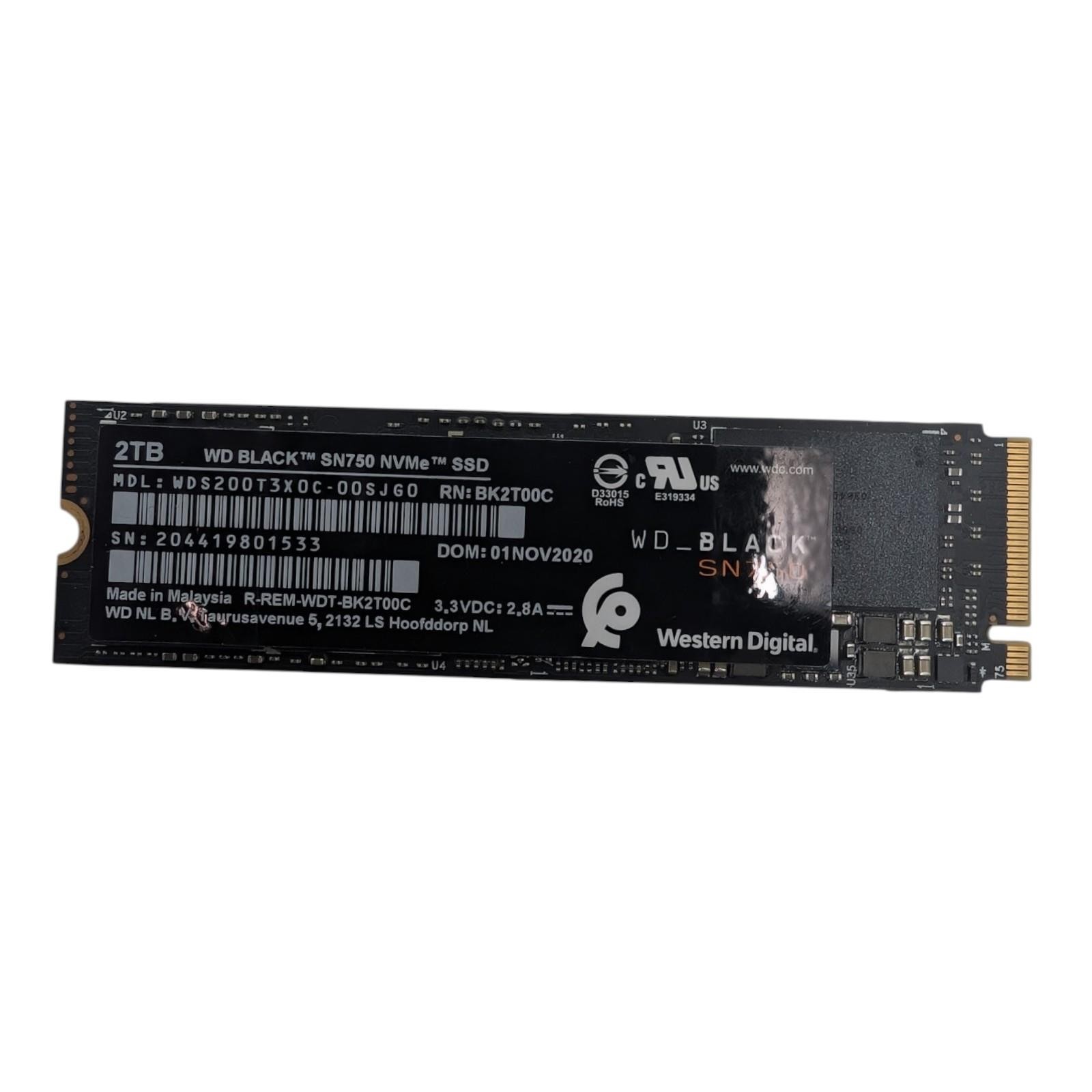 Western Digital 2TB WD Black SN750 NVME SSD Drive, WDS200T3X0C