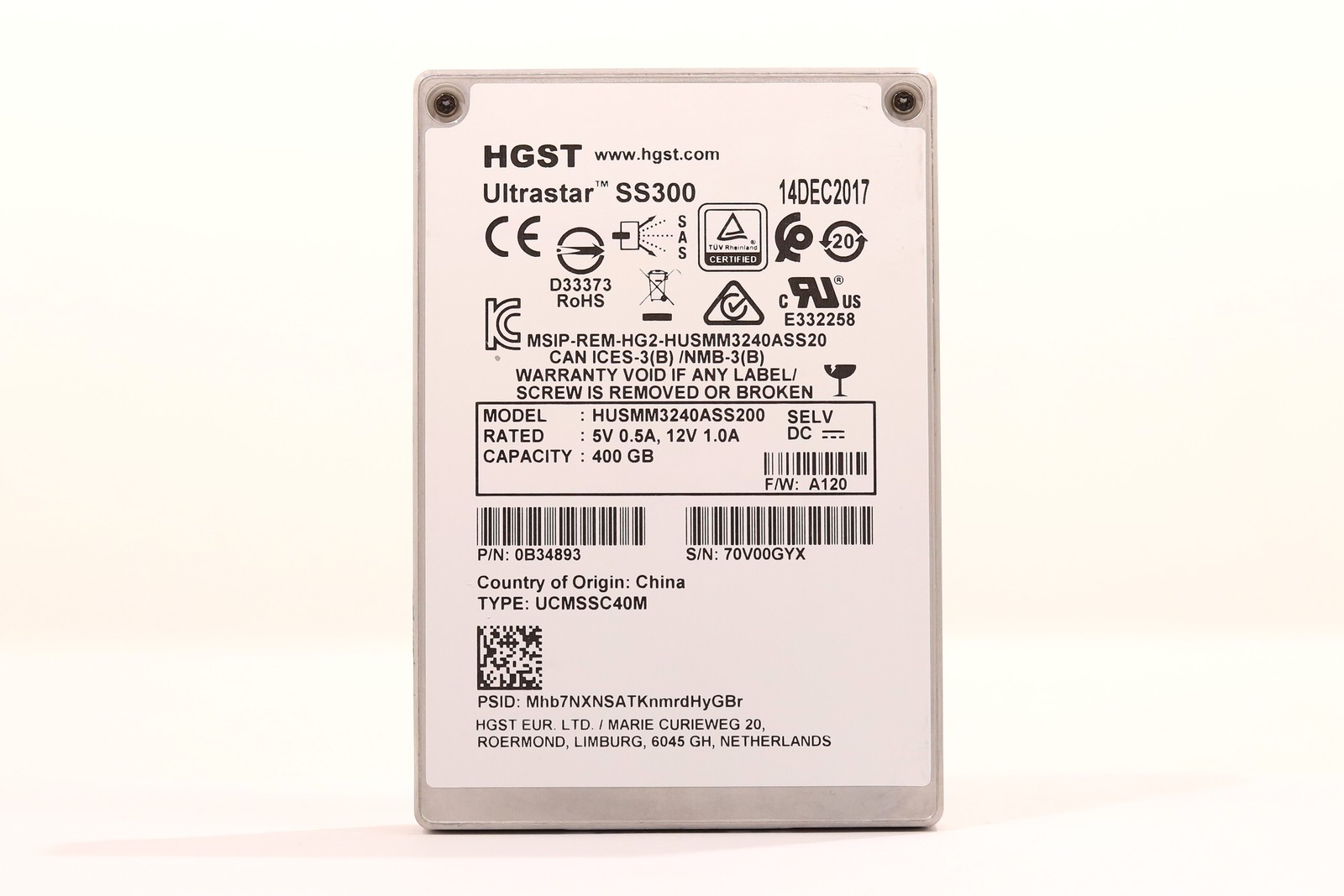 HGST HUSMM3240ASS20 Ultrastar SS300 400GB 2.5″ 12Gb/s SAS SSD P/N:0B34893 Tested
