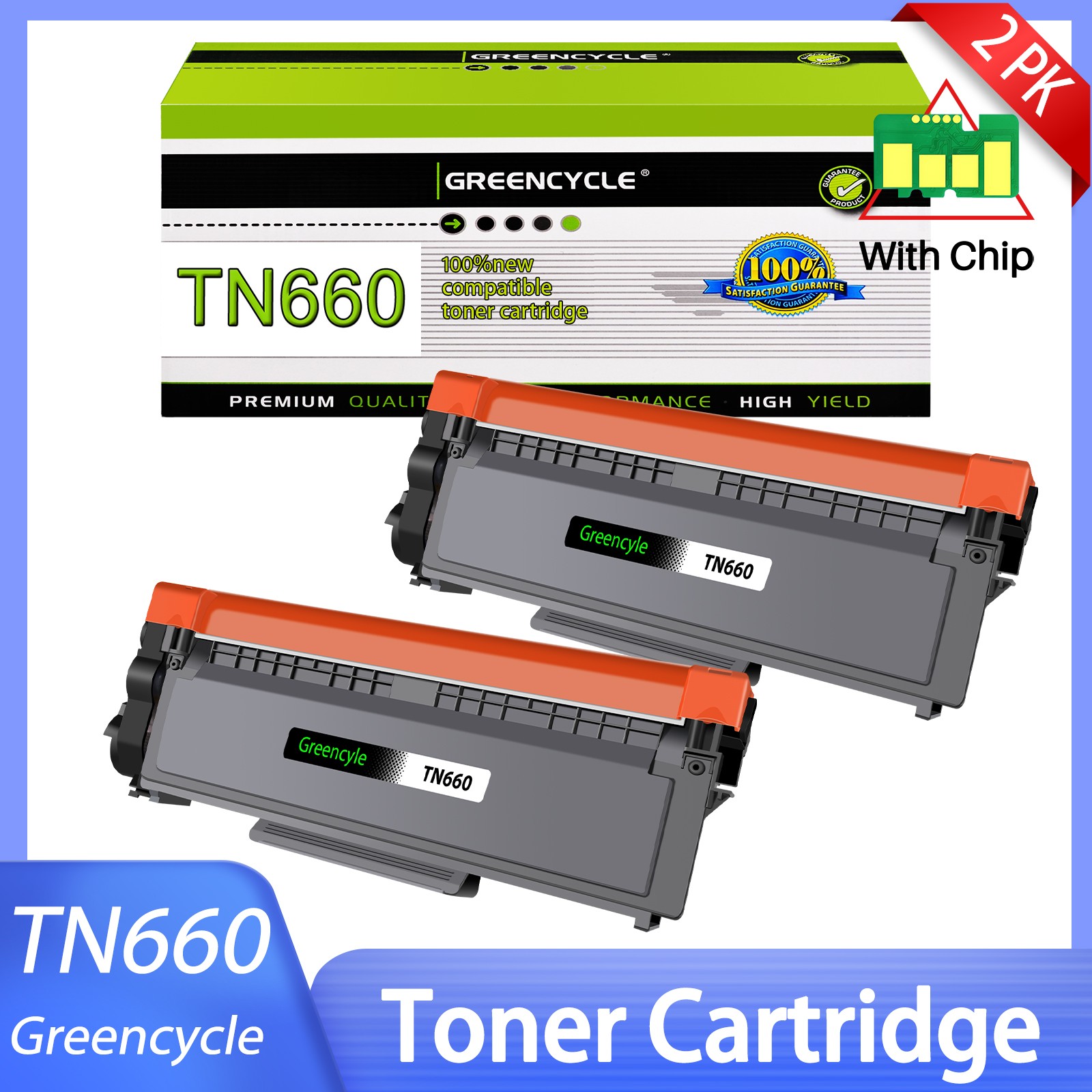 2PK Toner Cartridge TN660 for Brother HL-L2300D HL-L2305W HL-L2315DW HL-L2320D