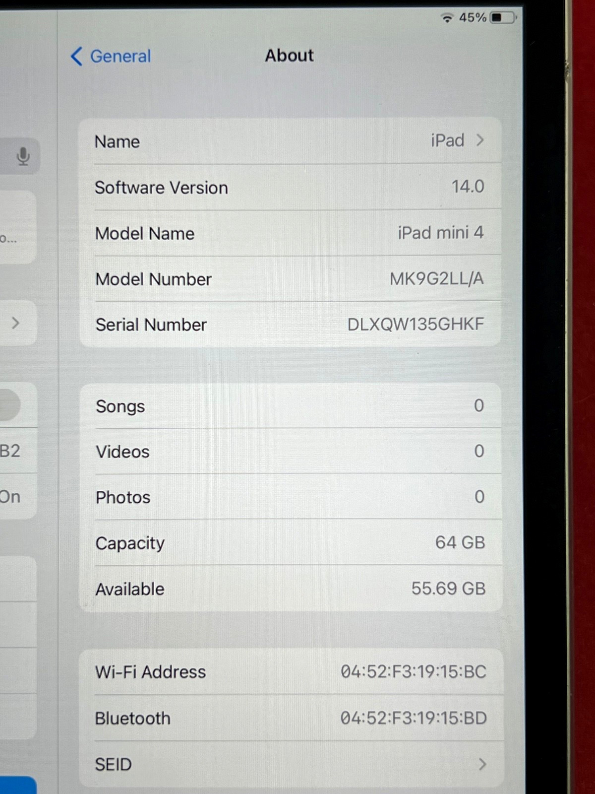 APPLE IPAD MINI 4 – 64GB – 7.9″ RETINA DISPLAY – MODEL A1538 – MK9G2LL/A – EUC