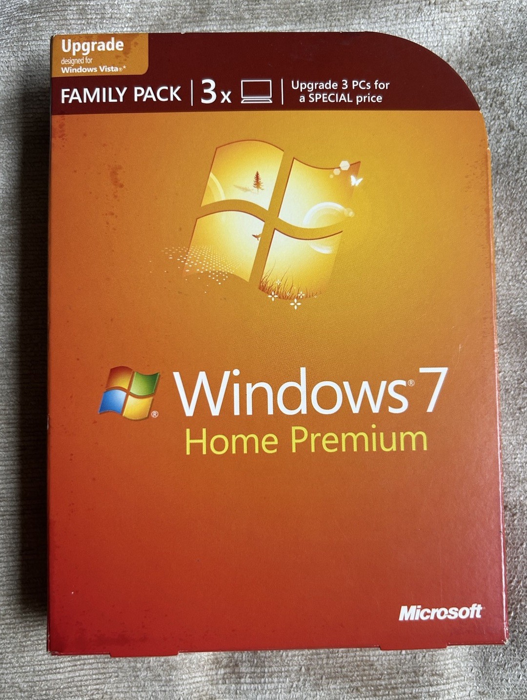 Microsoft Windows 7 Home Premium Upgrade Family Pack For 3 PCs 32 & 64 Bit DVDs