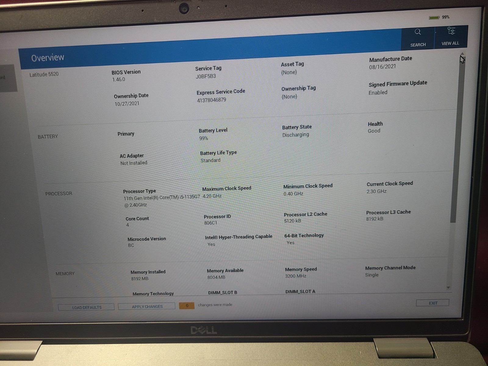 Dell Latitude 5520 Intel Core i5-1135G7 8GB /256GB/3.40Ghz 15.6FHD