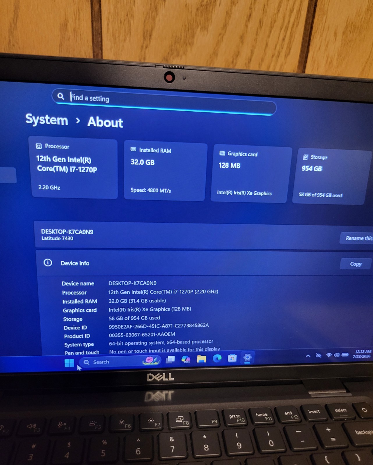 Dell Latitude 7430 i7-1270P CPU @2.2GHz 32GB RAM 1TB SSD