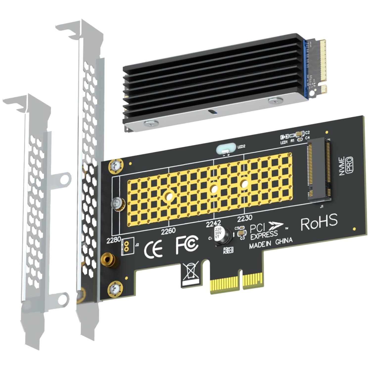 M.2 NVMe SSD PCIe X1 Converter with Heatsink