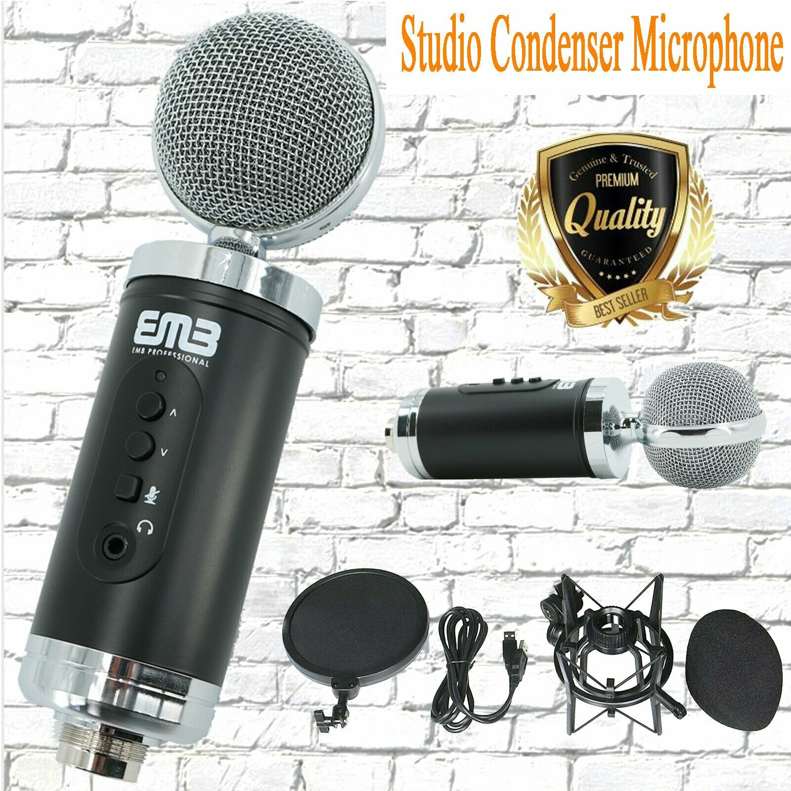 EMC960 Multi Pattern Recording Large Diaphragm Condenser Studio Microphone Black
