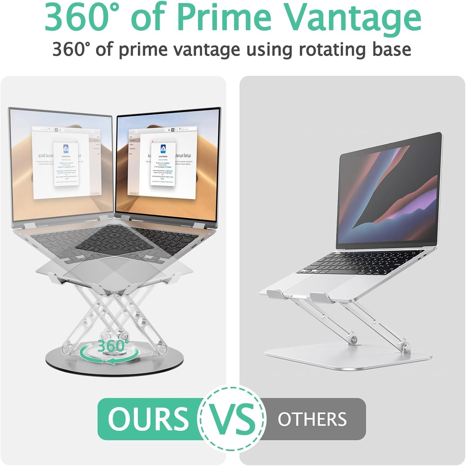 Laptop Stand for Desk Adjustable Computer Stand with 360 Rotating Base Ergono…