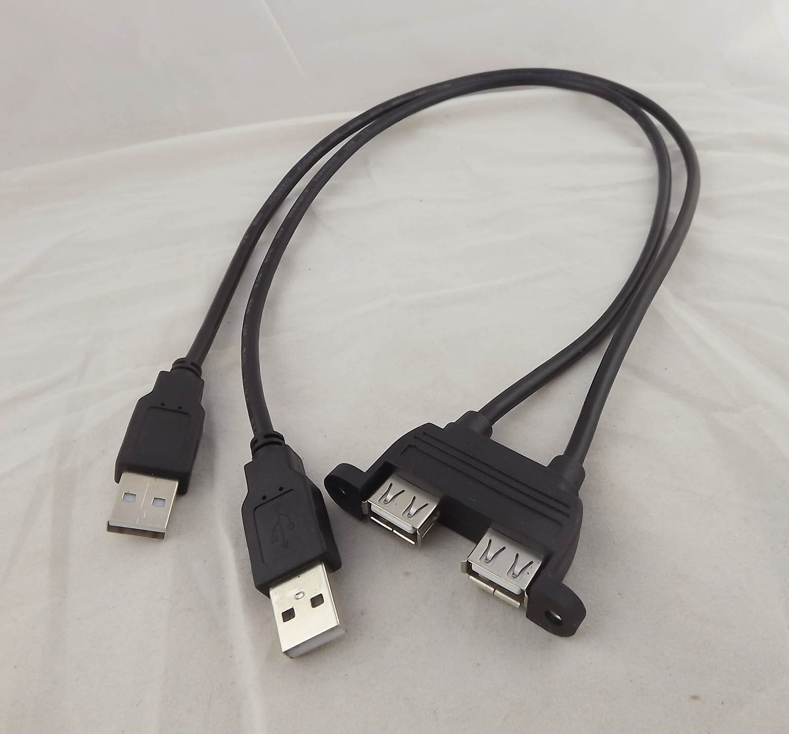 1.5ft 2 USB A Female Panel Mount Socket To Dual USB 2.0 A Male Extension Cable