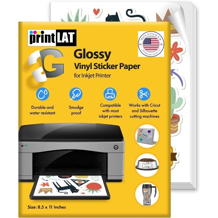 100 Sheets 8.5″x11″ Ink Jet Printable White Glossy Vinyl Sticker PP by Sihl