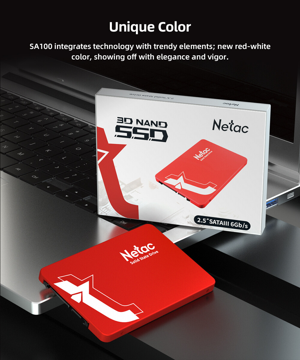 Netac 256GB SSD 3D NAND 2.5” SATA III 6GB/s Internal Solid State Drive 500MB/s
