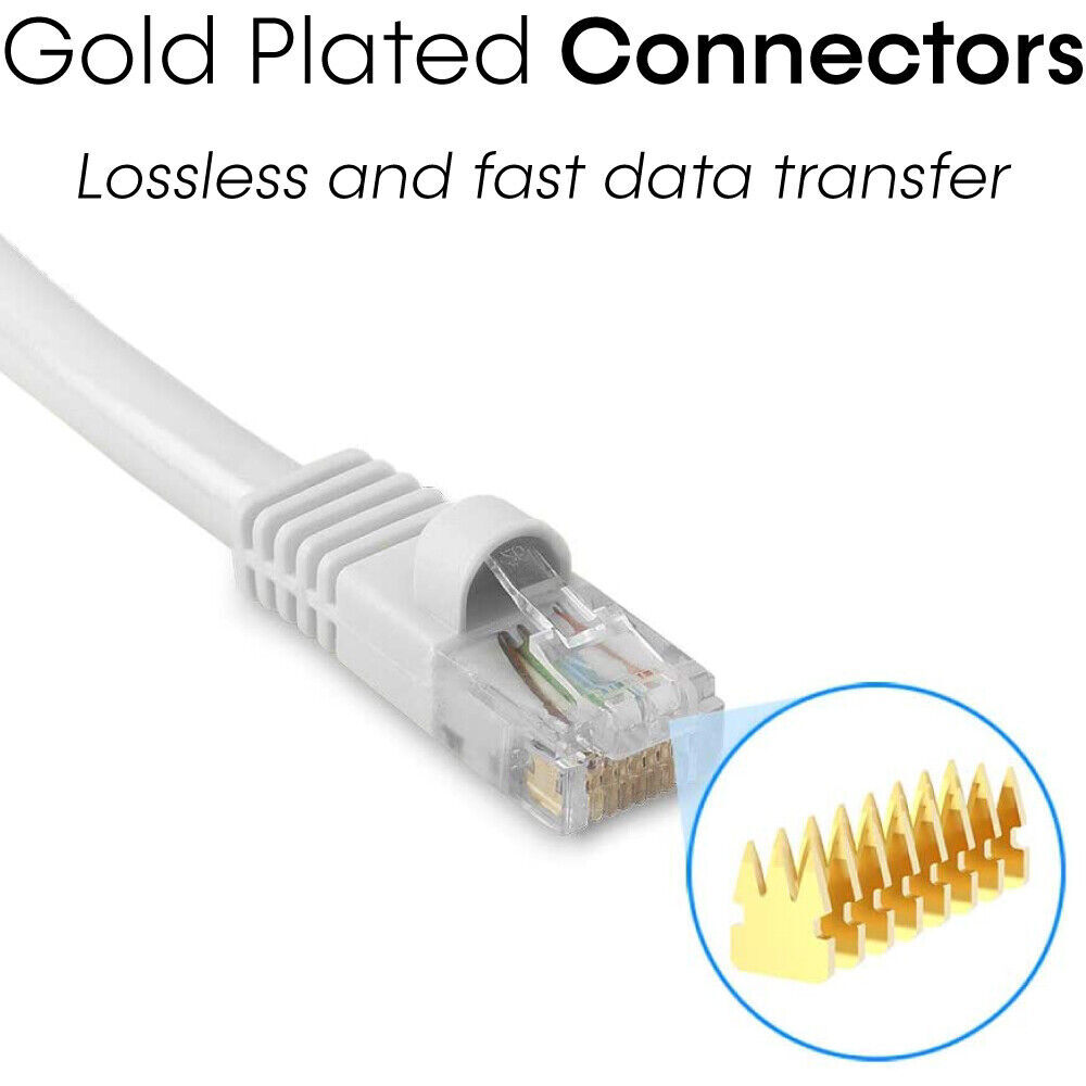 White Cat5e Patch Cord RJ45 Connector CAT5e Cable LAN Ethernet Internet Wire Lot