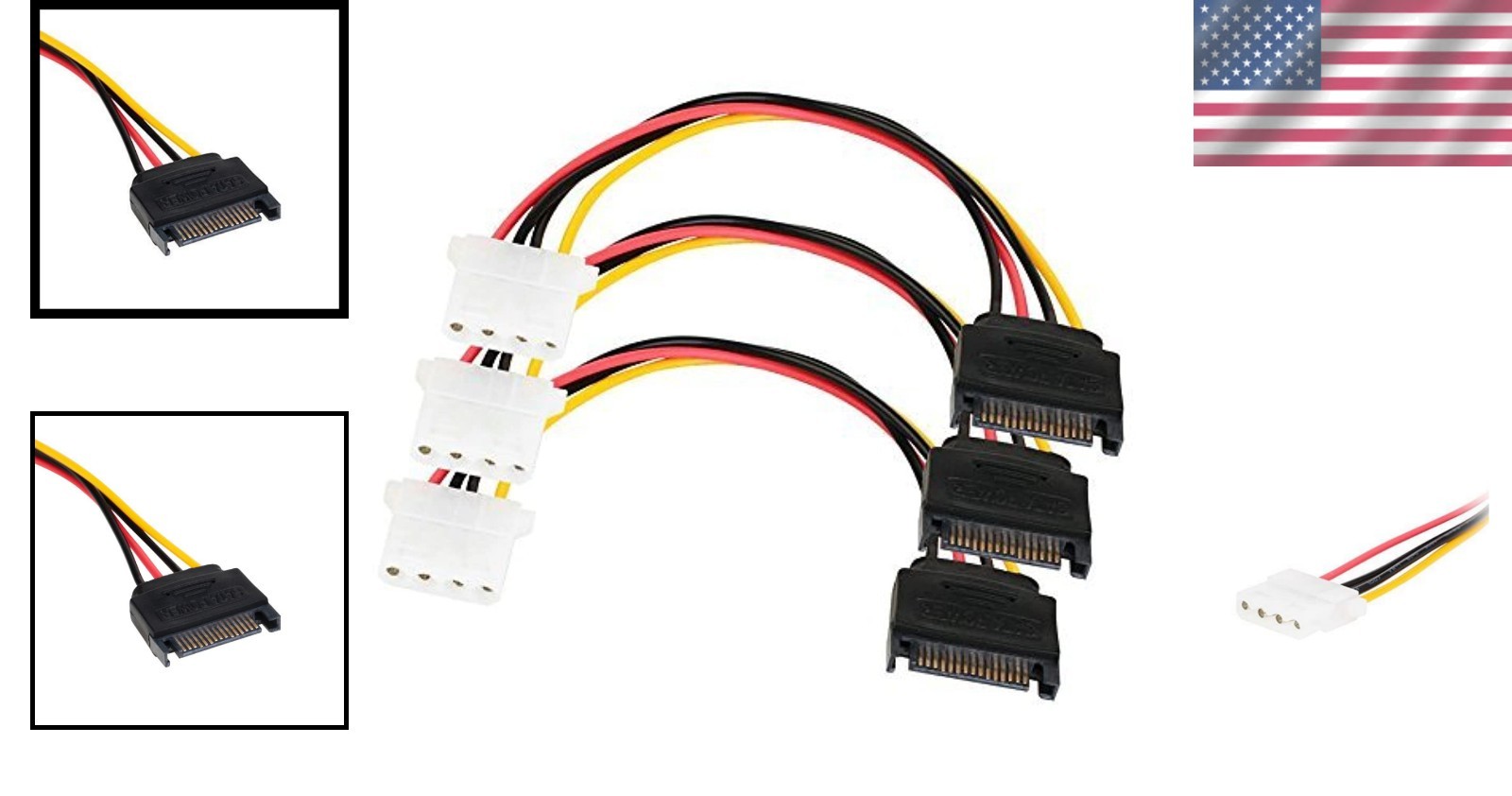 Seamless Connection: 3-Pack SATA to 4-Pin Molex Power Cables, 7 Inches Long