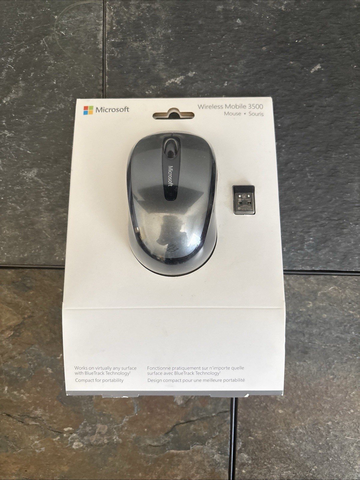 Used Microsoft Wireless Mobile 3500 BlueTrack Mouse & USB Receiver 1000 DPI Gray