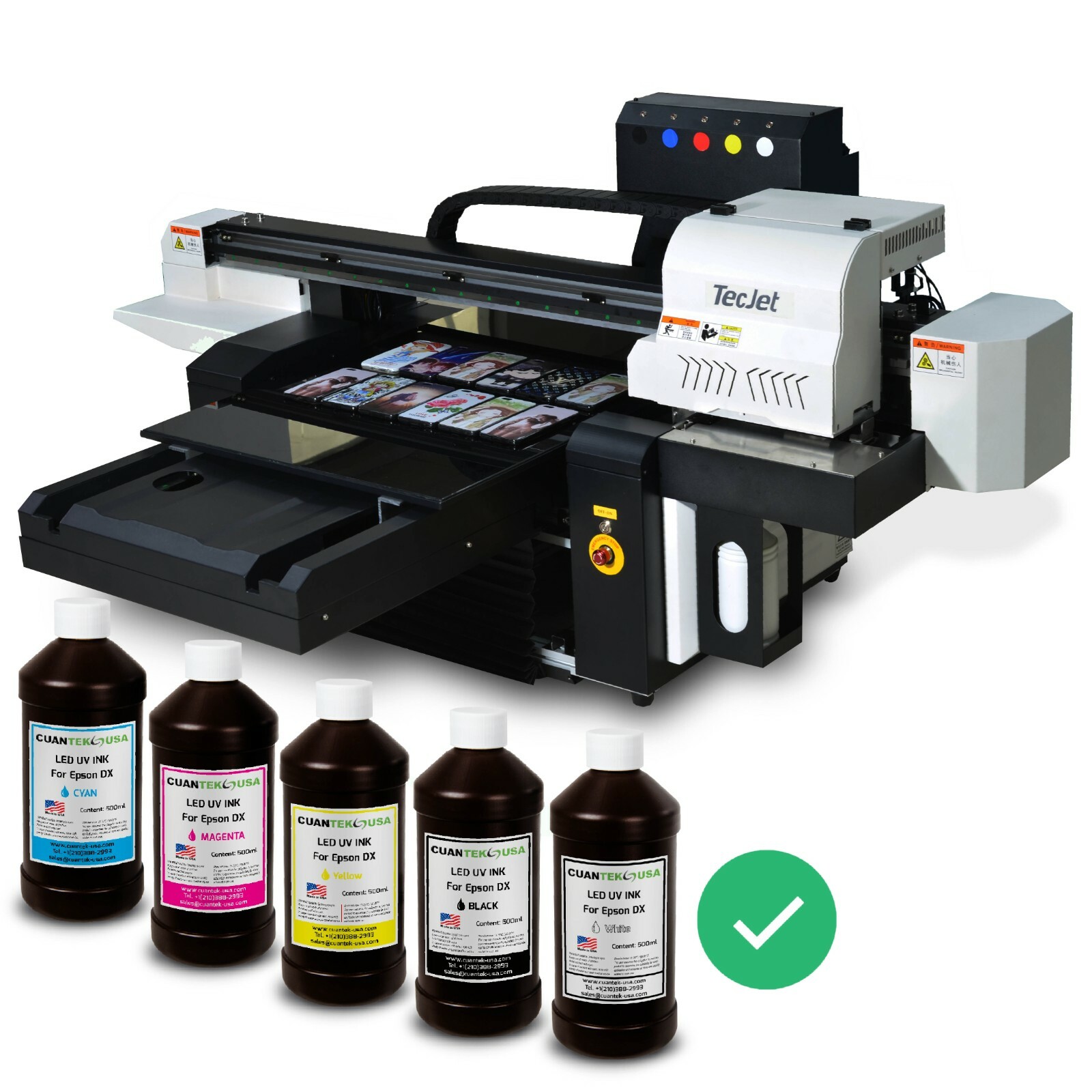 UV LED Inks 5 x 500ml CMYKW for Epson i3200 DX5 DX7 XP600 L800 DTF – MADE IN USA