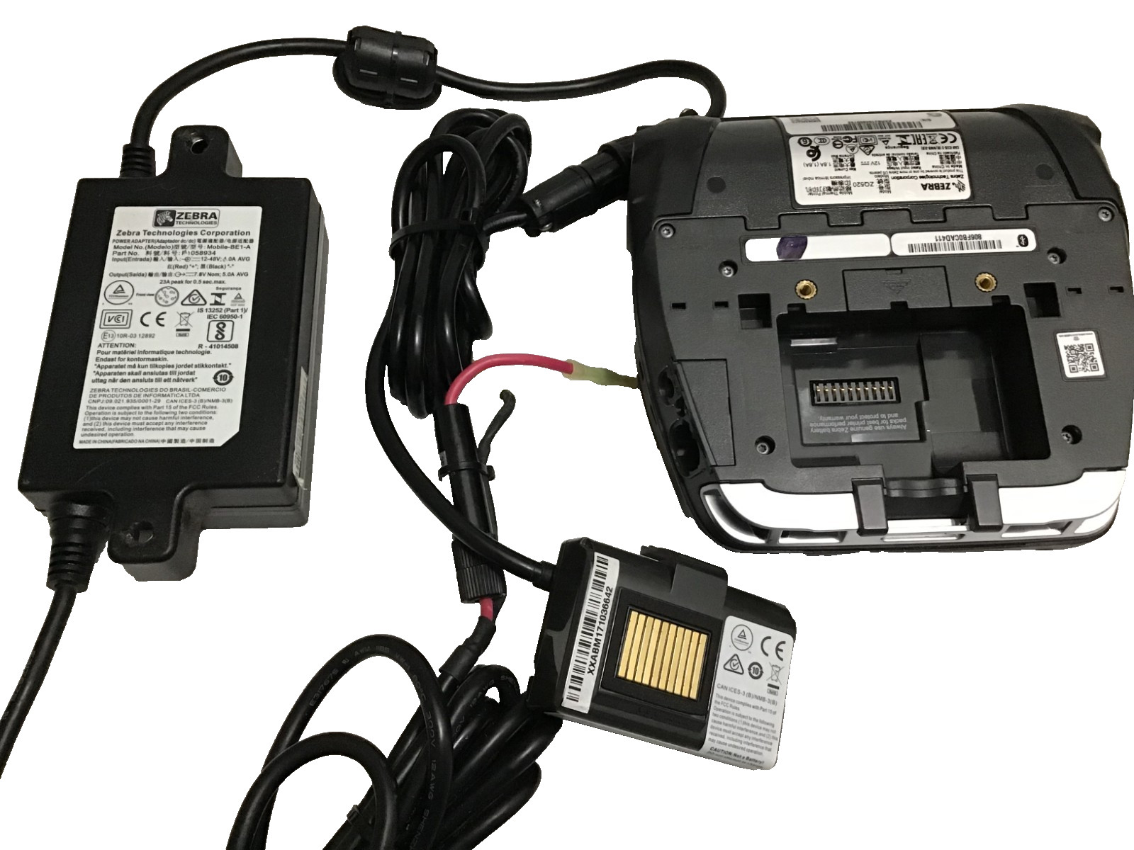 Zebra ZQ520 Direct Thermal Printer, bluetooth, DC adapter and battery eliminator