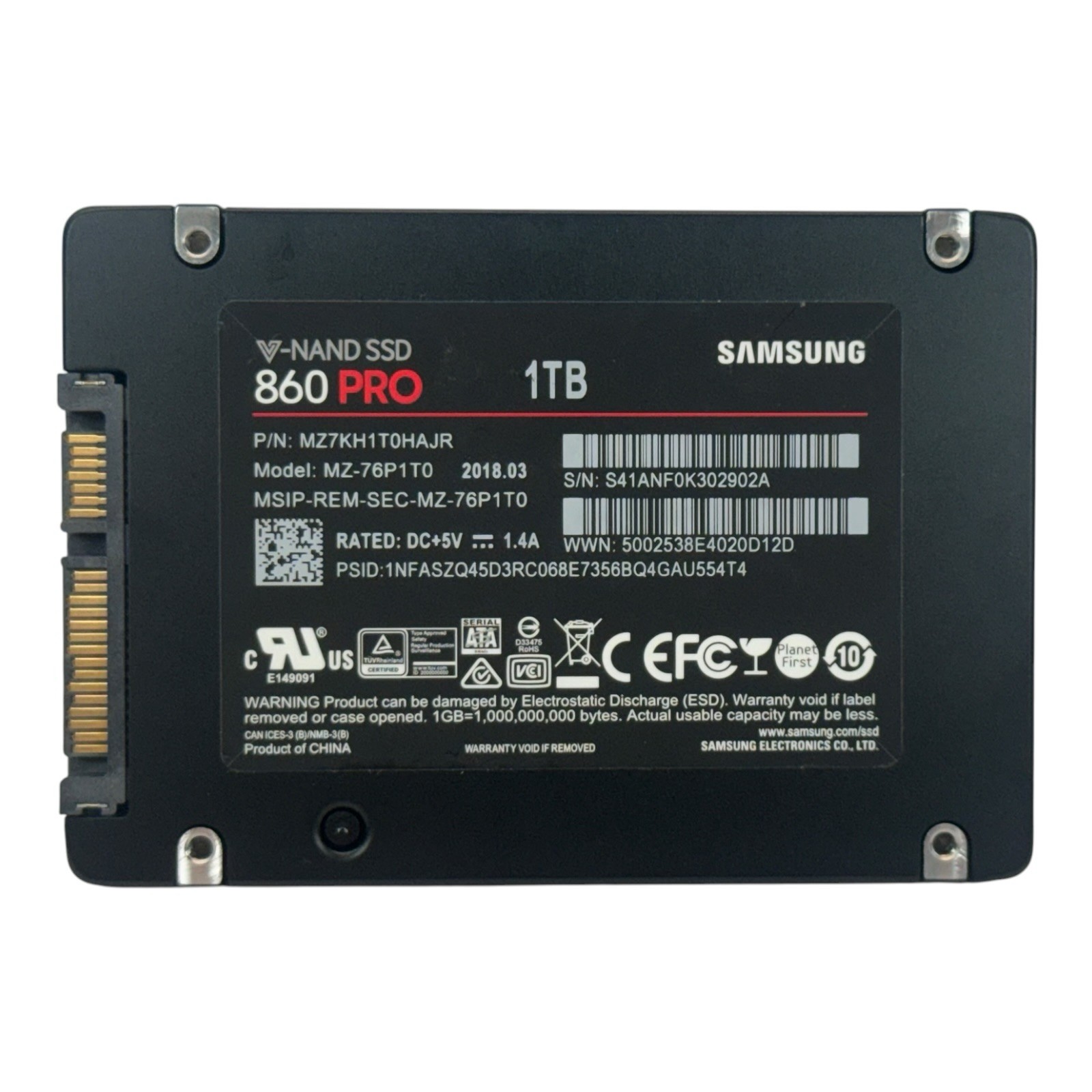 Samsung 860 Pro 1TB SSD (MZ-76P1T0) 3D V-NAND SATA III 6Gb/s 2.5″ – 95%+ Health