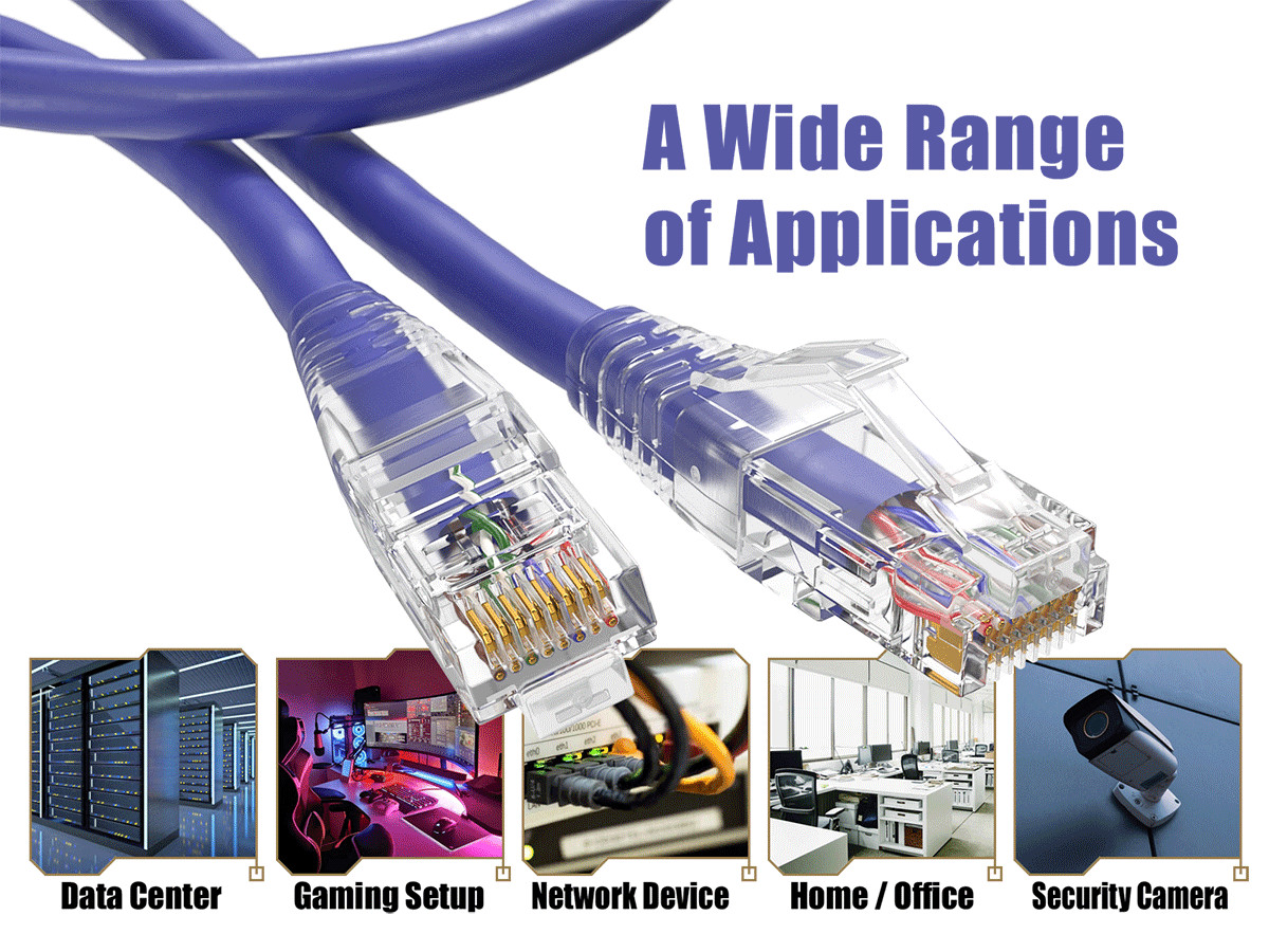 7ft Cat6 Ethernet Patch Cable with Clear Boot, UTP, Pure Bare Copper, Purple