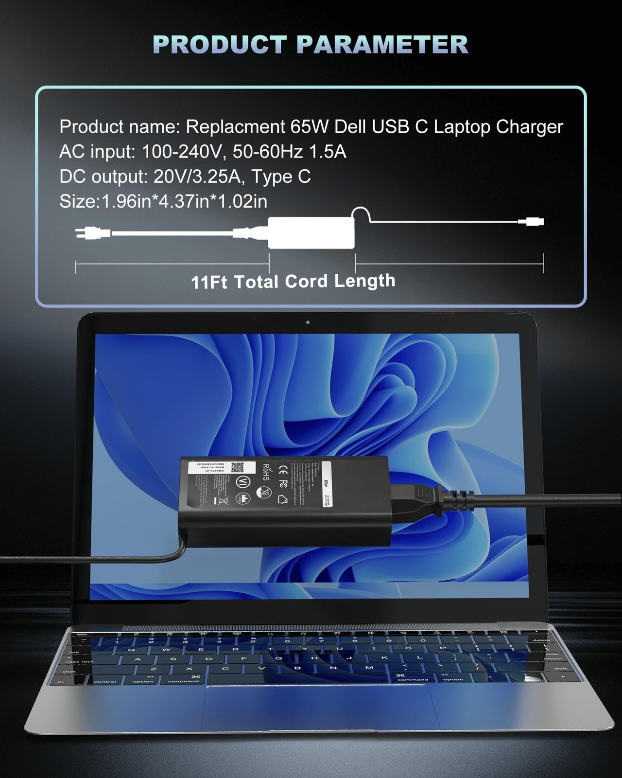 60W 65W USB-C AC Adapter fits for Dell Laptop Charger USB C, for Dell Pro 13 …