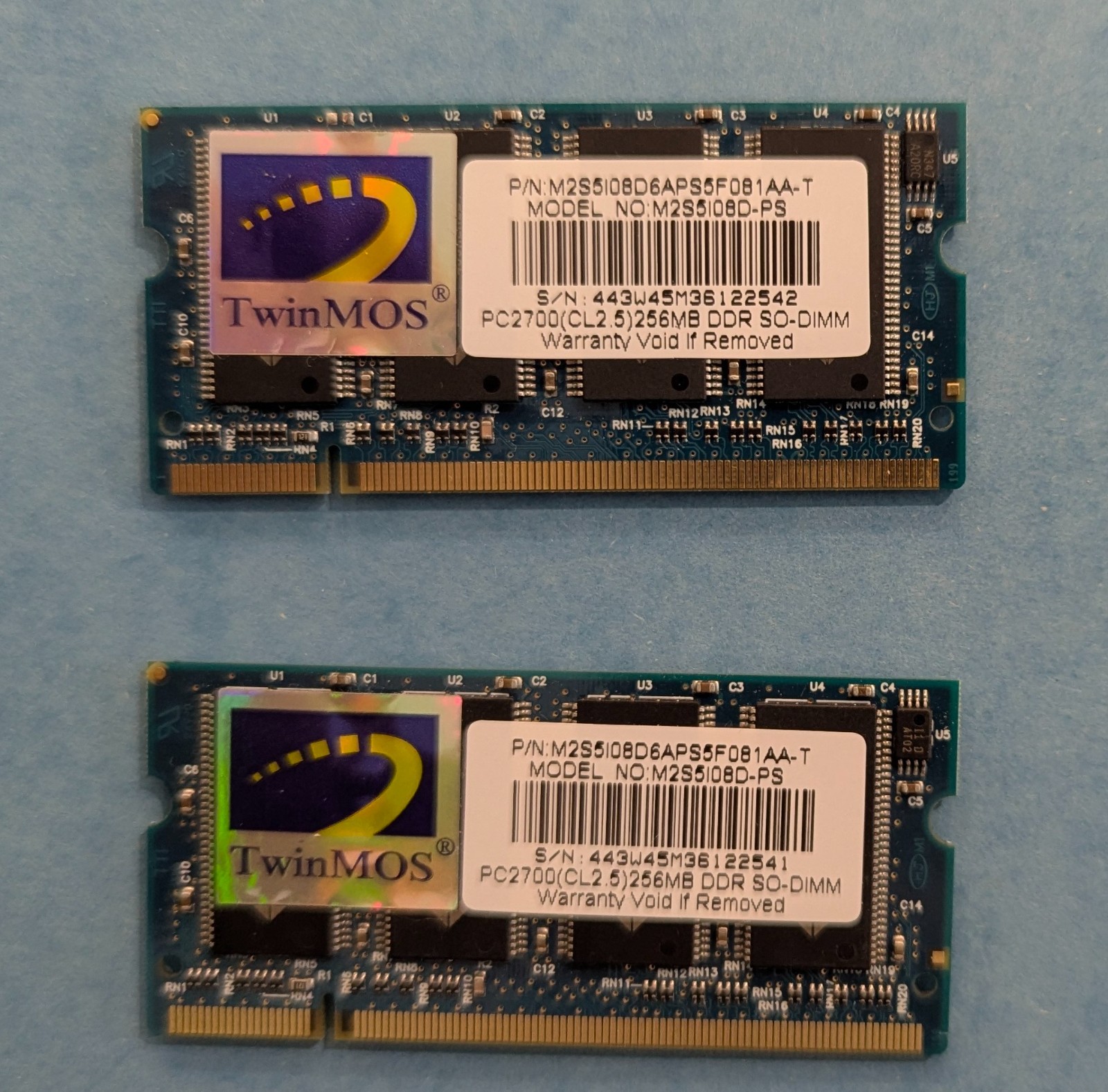 512MB (2) TwinMos M2S5I08D-PS 256MB DDR SO-DIMM 333 PC2700 CL2.5 Laptop Memory