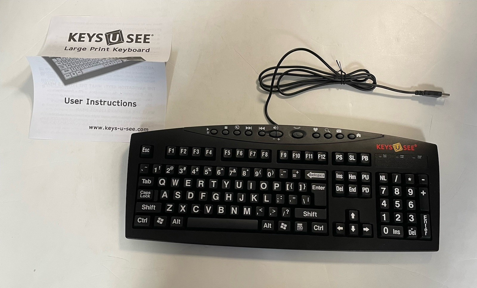 Vintage KEYSUSEE Large Print USB Keyboard Easy To Use See PC Windows Compatible