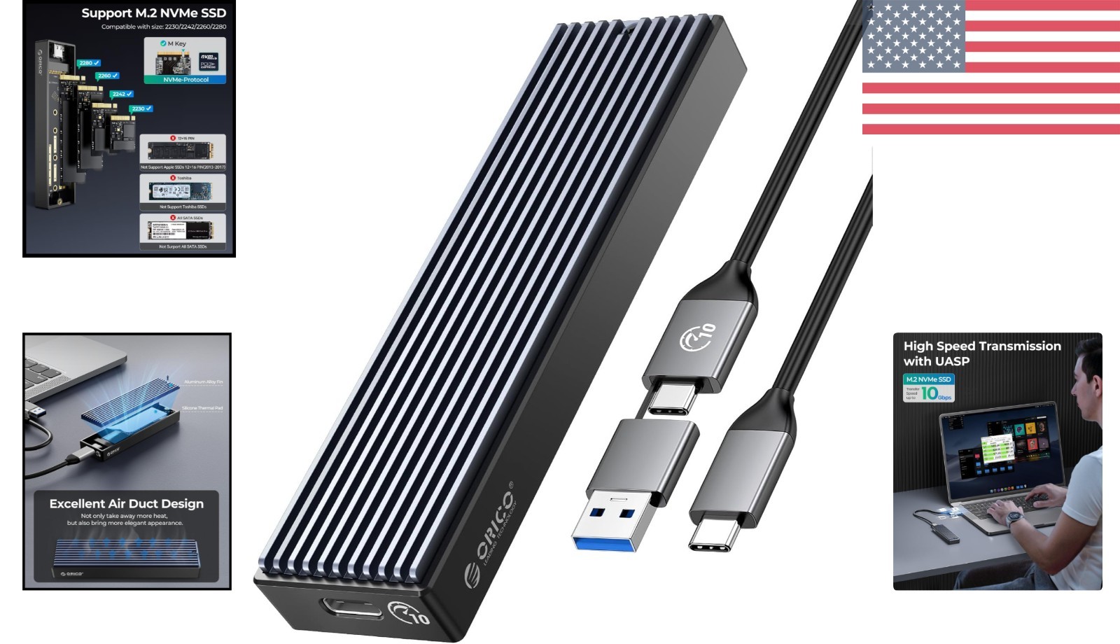 High-Speed USB 3.1 Gen 2 NVMe SSD Enclosure – Up to 8TB Storage, Portable 10Gbps