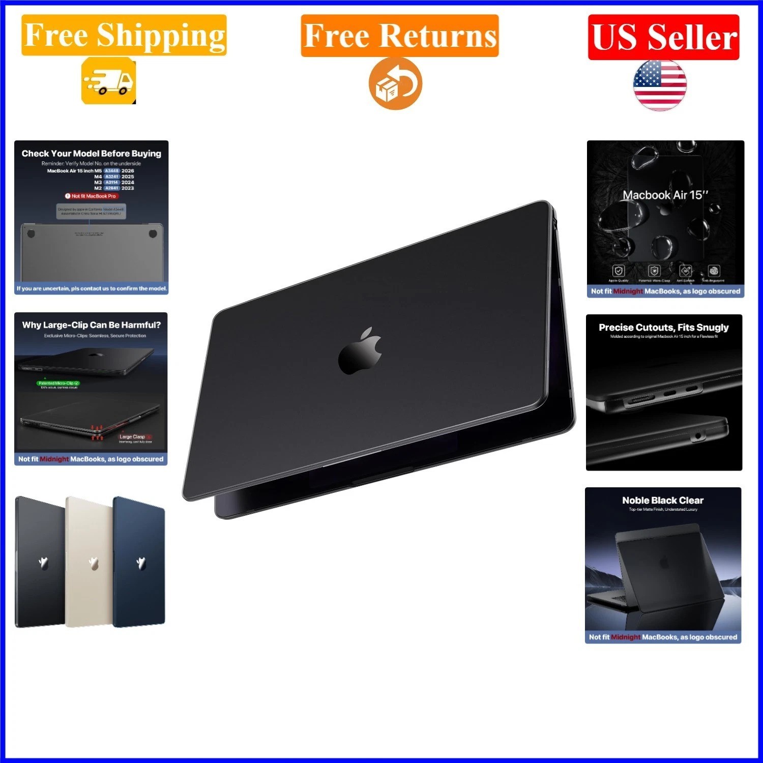MacBook Air 15″ Case Noble Black Clear Matte Ultra Thin Armor