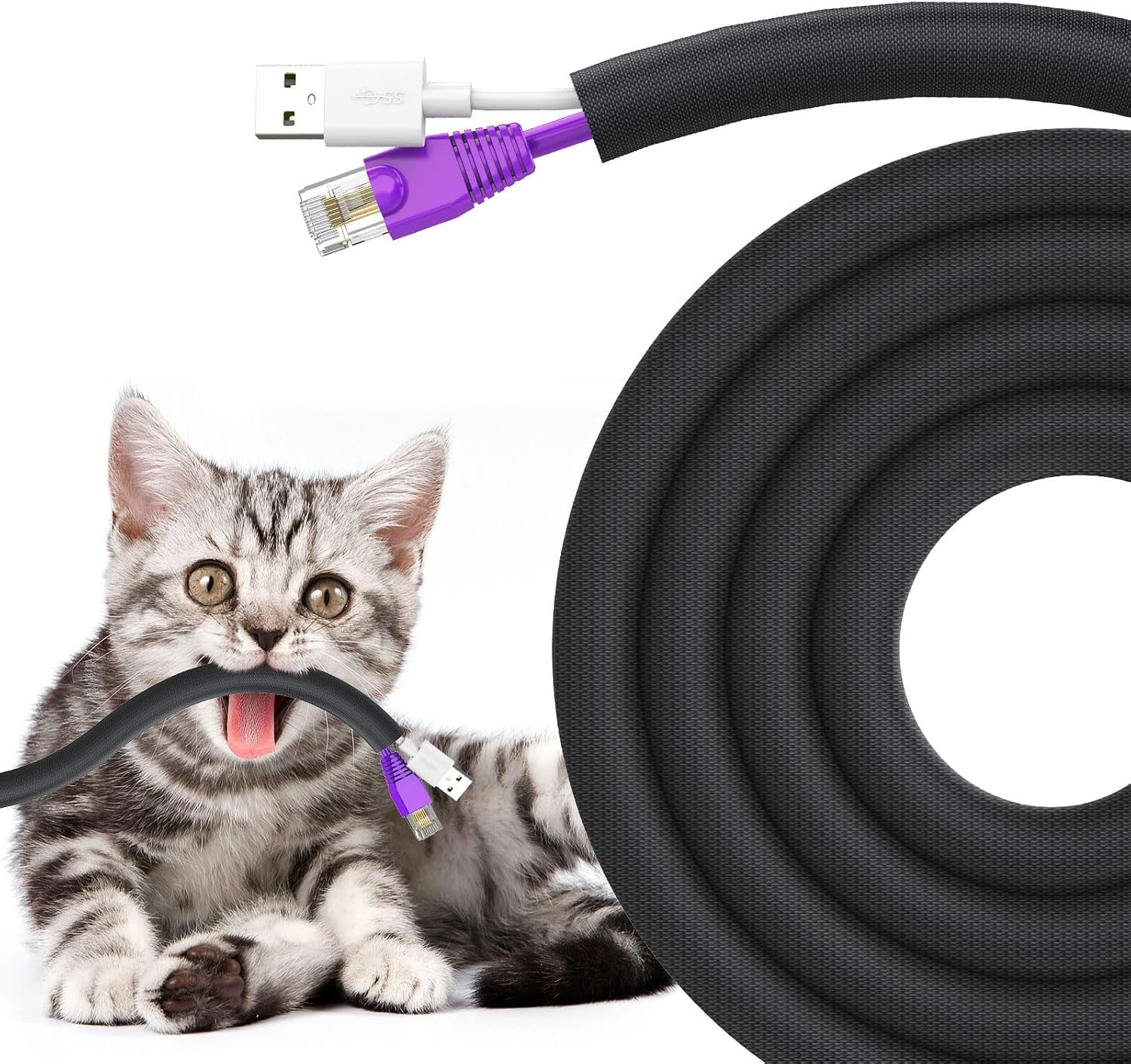 Dog and Cat Cord Protector 10Ft – 3/8Inch, Flexible Cable Sleeve for Easy Cord M