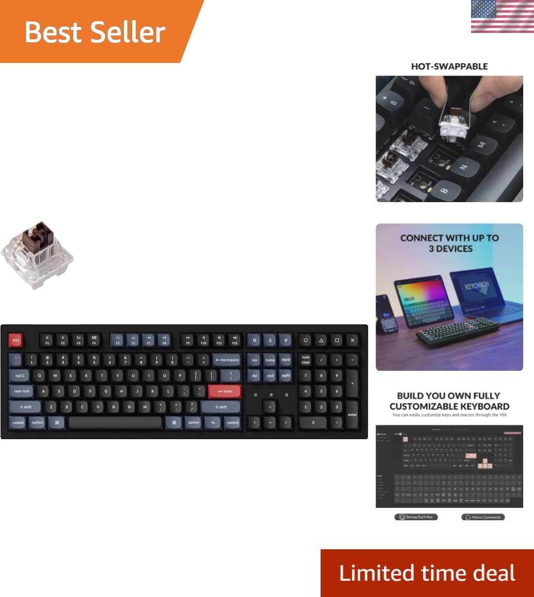 K10 Pro Wireless Custom Mechanical Keyboard, Full-Size QMK/VIA Programmable B…